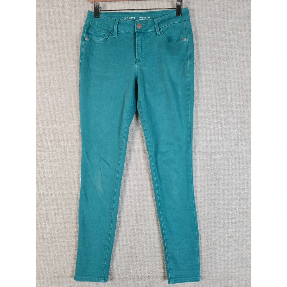 Old Navy Rockstar Mid Rise Skinny Jeans Teal Green Womens 4 Regular 28x26